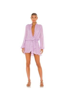 Rococo Sand Lilac Sheer Wrap Romper with Ruffle Hem